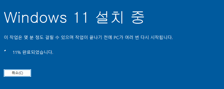 Windows 11 설치 진행 중 화면