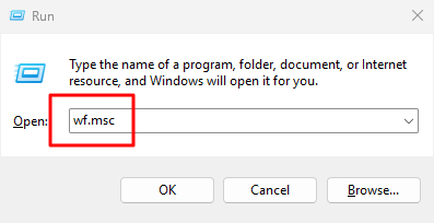 실행 대화상자에서 Windows 방화벽 열기